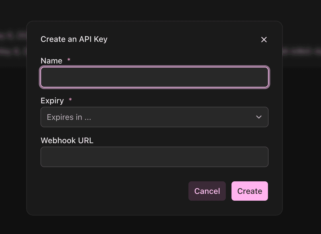 Create key modal